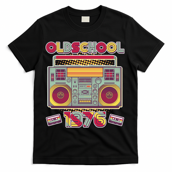 50th Birthday Oldschool Boombox 1976 T-Shirt - Black