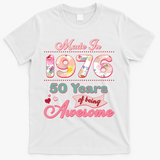 50th Birthday Pink Floral Made In 1956 Years Of Being Awesome T-Shirt - White