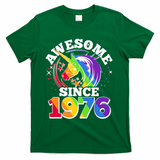 50th Birthday Rainbow Unicorn Awesome Since 1976 T-Shirt - Green