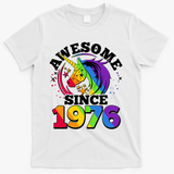 50th Birthday Rainbow Unicorn Awesome Since 1976 T-Shirt - White