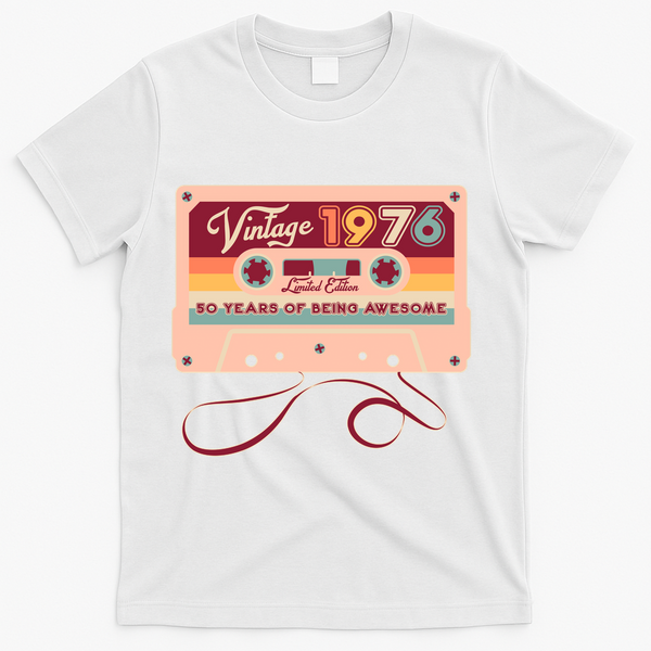 50th Birthday Vintage 1976 Limited Edition Cassette Tape T-Shirt - White