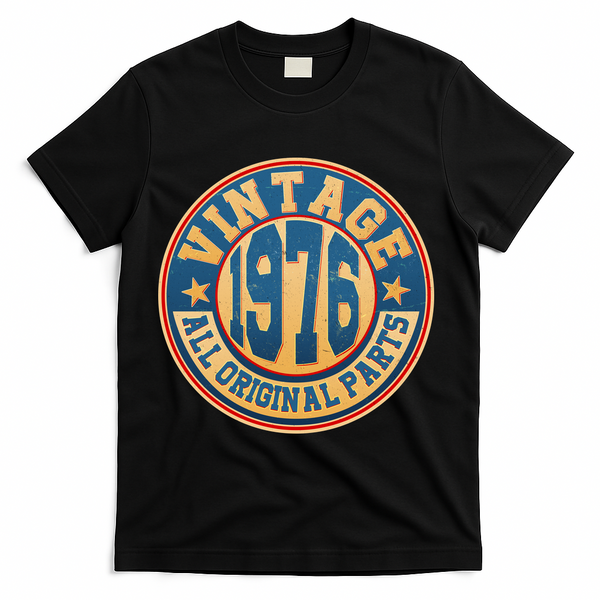 50th Birthday Vintage 1976 All Original Parts Shield Emblem  T-Shirt - Black