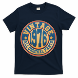 50th Birthday Vintage 1976 All Original Parts Shield Emblem  T-Shirt - Navy
