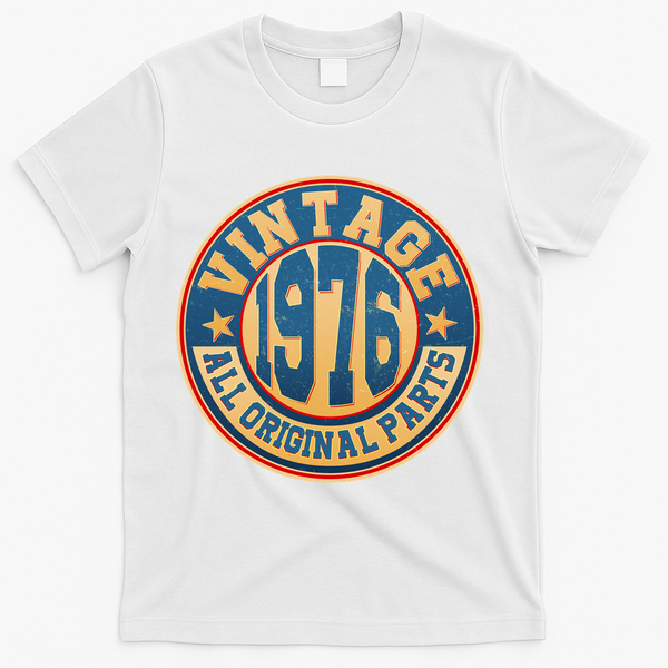 50th Birthday Vintage 1976 All Original Parts Shield Emblem  T-Shirt - White