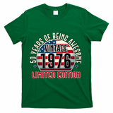 50th Birthday Vintage 1976 Limited Edition Years Of Being Awesome USA Flag  T-Shirt - Green