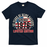 50th Birthday Vintage 1976 Limited Edition Years Of Being Awesome USA Flag  T-Shirt - Navy