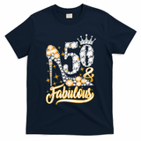 50 & Fabulous 50 Years Old 50th Birthday Diamond Crown Shoes T-Shirt - Navy