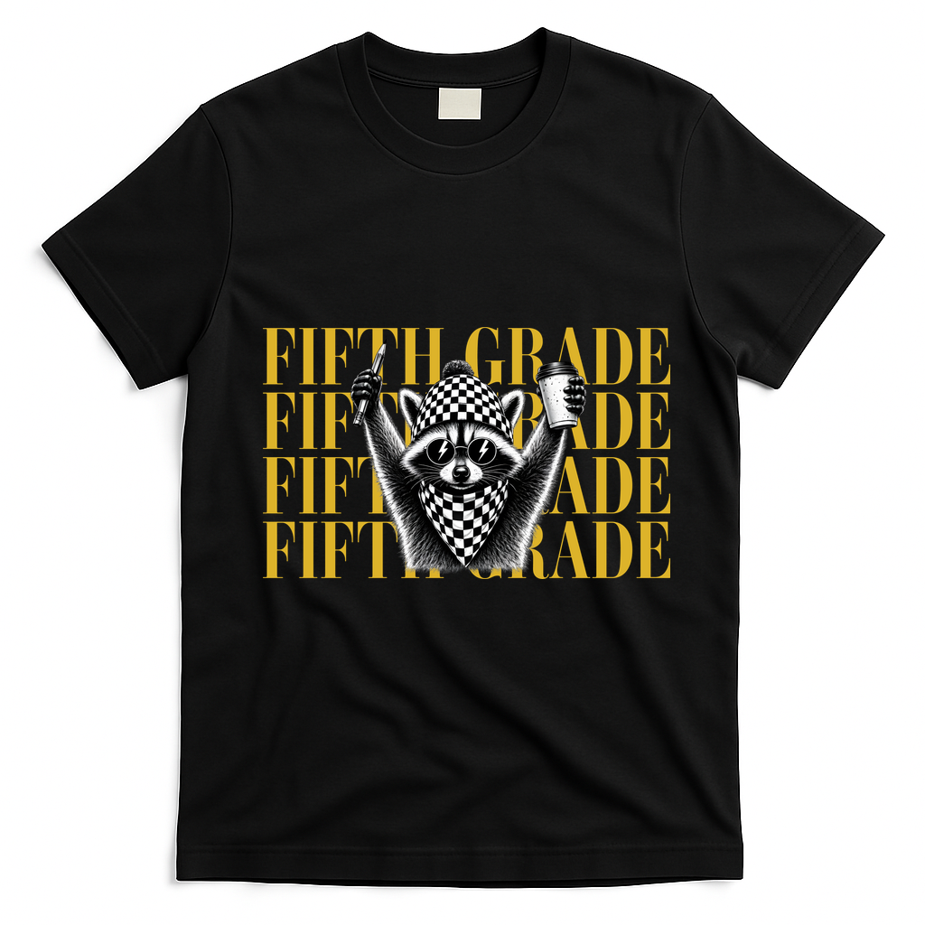 5th Fifth Grade Funny Raccoon Back To School T-Shirt - Black