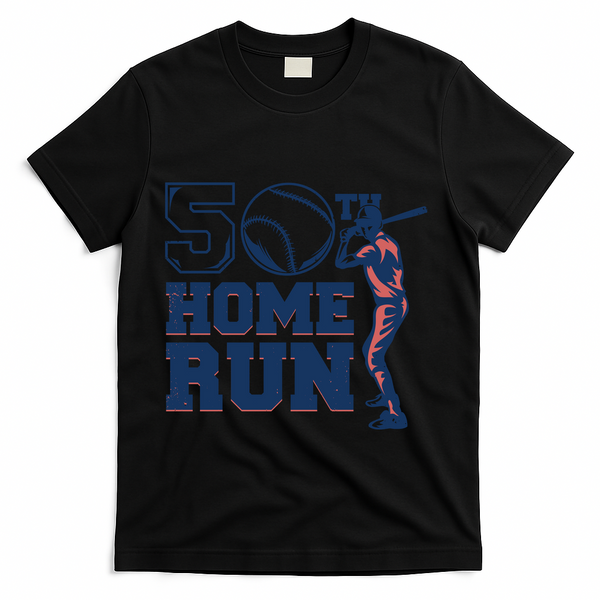50th Home Run Baseball Birthday Gift T-Shirt - Black