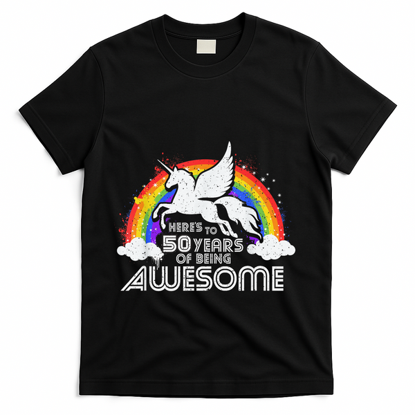 50 Years Of Being Awesome Unicorn Rainbow 50th Birthday T-Shirt - Black