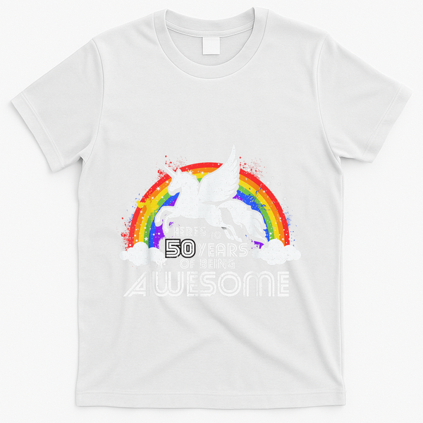 50 Years Of Being Awesome Unicorn Rainbow 50th Birthday T-Shirt - White