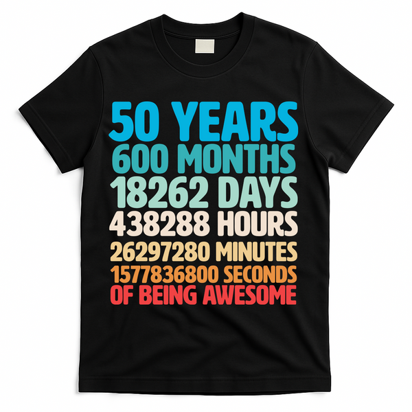 50 Years Of Being Awesome 50th Birthday Time Breakdown T-Shirt - Black