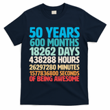 50 Years Of Being Awesome 50th Birthday Time Breakdown T-Shirt - Navy