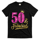 50 Years Old Gift 50 & Fabulous 50th Birthday Pink Crown T-Shirt - Black