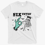 6 7 Meme Funny Witch Skeleton Hands 67 Halloween T-Shirt - White
