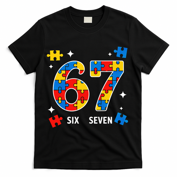 67 Autism Puzzle Six Seven T-Shirt - Black