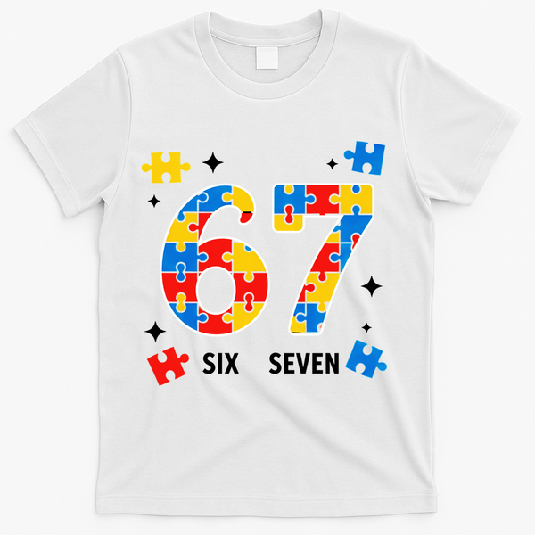 67 Autism Puzzle Six Seven T-Shirt - White