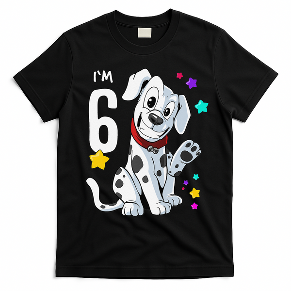 6th Birthday 6 Year Old Dalmatian T-Shirt - Black