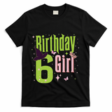 6th Birthday Witch And Green 6 Year Old Birthday Girl T-Shirt - Black