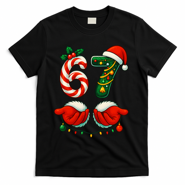 67 Christmas 6-7 Meme Festive Gen Alpha Slang T-Shirt - Black