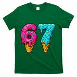 67 Ice Cream Cone Drip Number Sports 6-7 Meme T-Shirt - Green