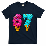 67 Ice Cream Cone Drip Number Sports 6-7 Meme T-Shirt - Navy
