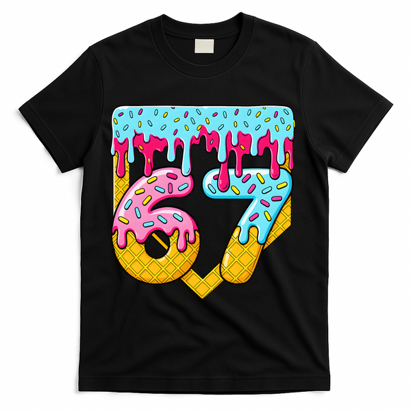 67 Ice Cream Drip Meme Six Seven Gen Alpha Slang T-Shirt - Black
