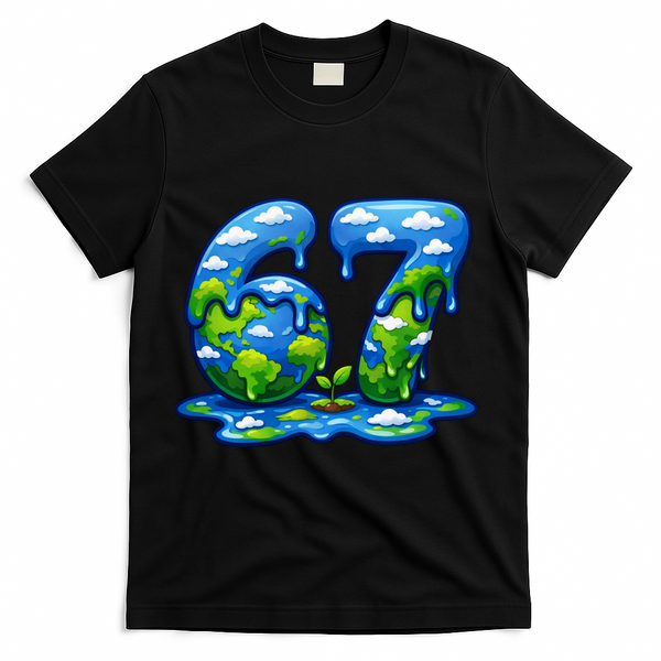 6-7 Meme 67 Six Seven Earth T-Shirt - Black