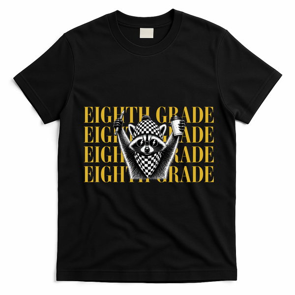 8th Eighth Grade Funny Raccoon Back To School T-Shirt - Black