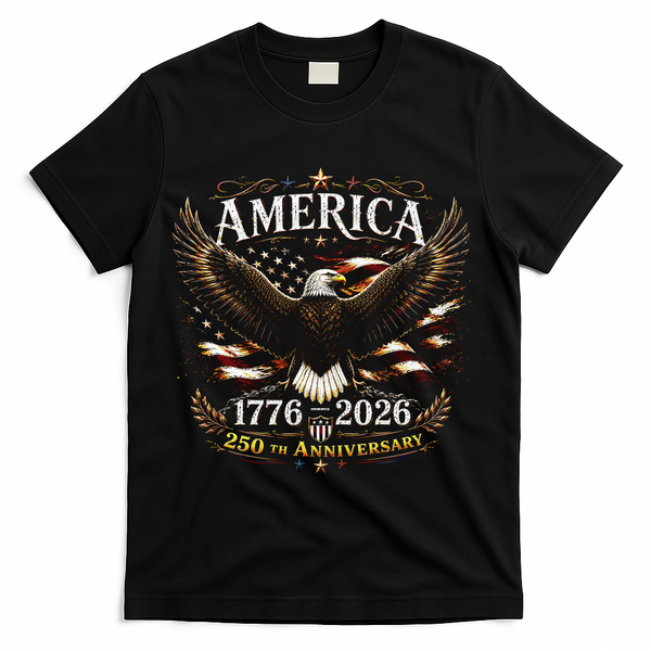 America 250th Anniversary 1776-2026 Patriotic Eagle T-Shirt - Black