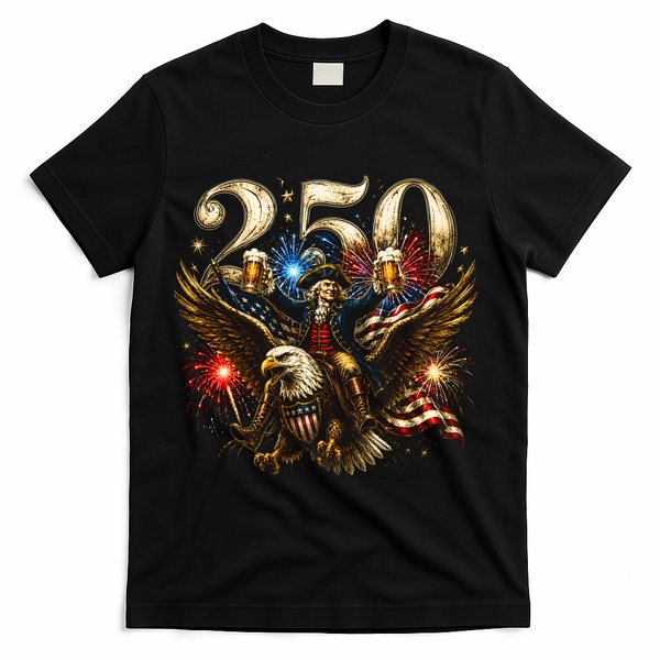 America 250 Ben Franklin Riding Eagle Celebration T-Shirt - Black