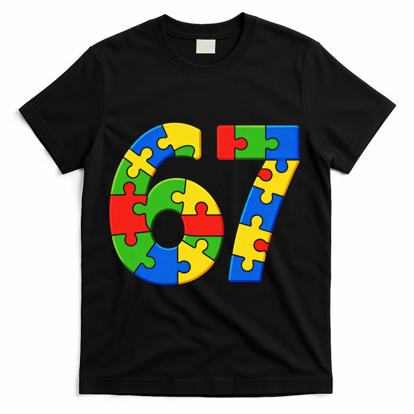 Autism 67 Puzzle 6-7 Meme Six Seven T-Shirt - Black