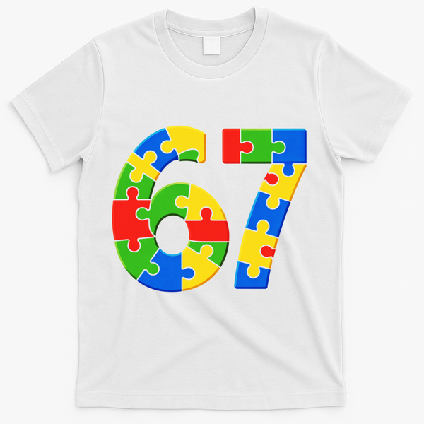 Autism 67 Puzzle 6-7 Meme Six Seven T-Shirt - White