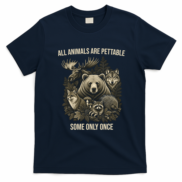 All Animals Are Pettable Some Only Once Vintage Nature T-Shirt - Navy Blue