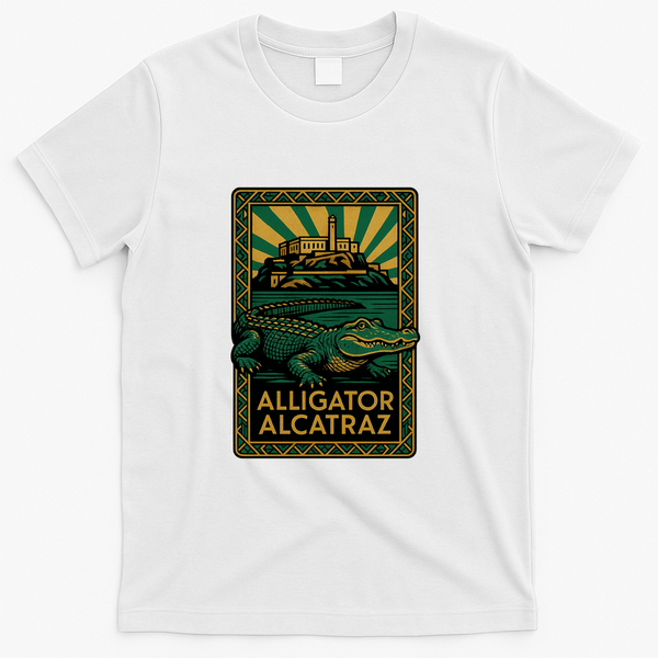 Alligator Alcatraz Art Deco T-Shirt - White