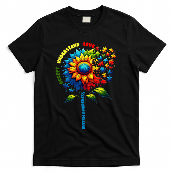 Autism Awareness Sunflower Quotes T-Shirt - Black