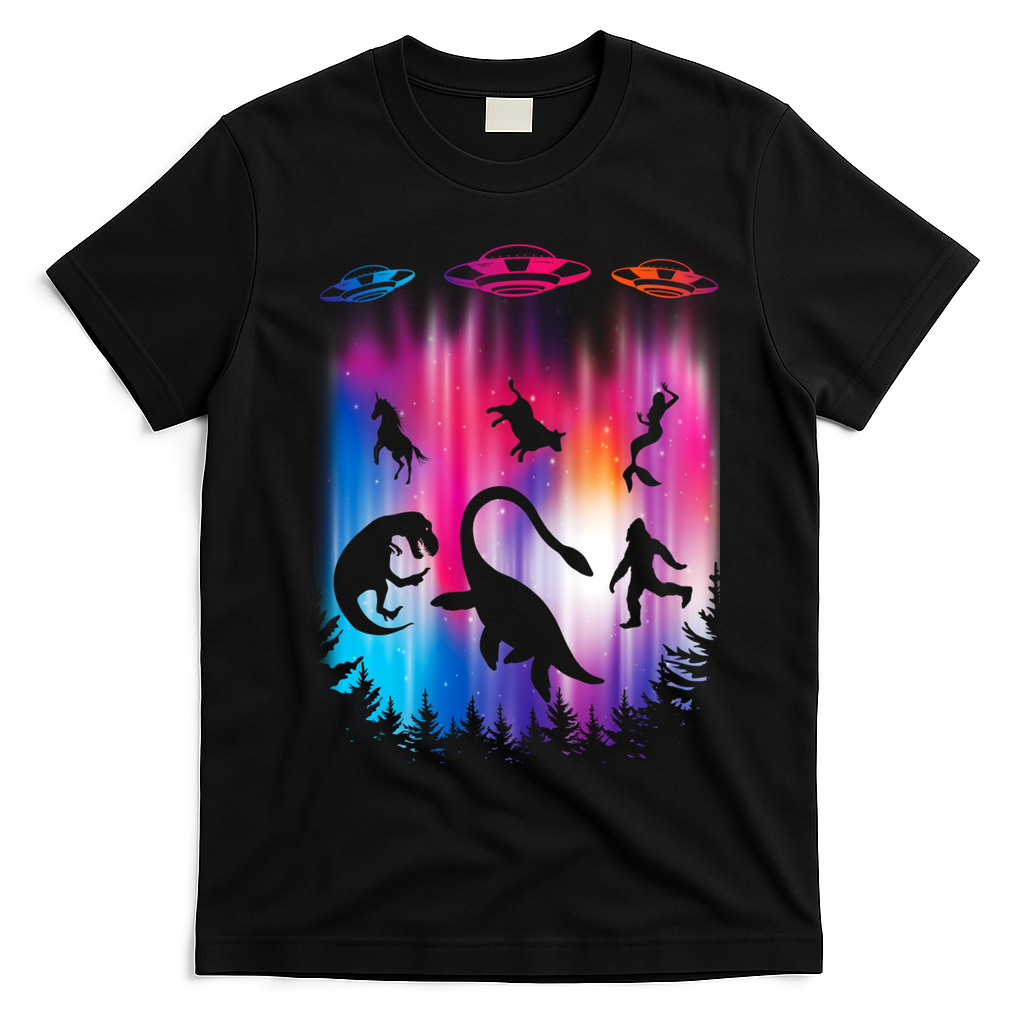 Alien Abduction Trex Loch Ness Bigfoot Funny Ufo T-Shirt - Black