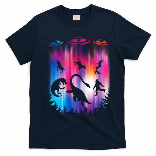 Alien Abduction Trex Loch Ness Bigfoot Funny Ufo T-Shirt - Navy Blue