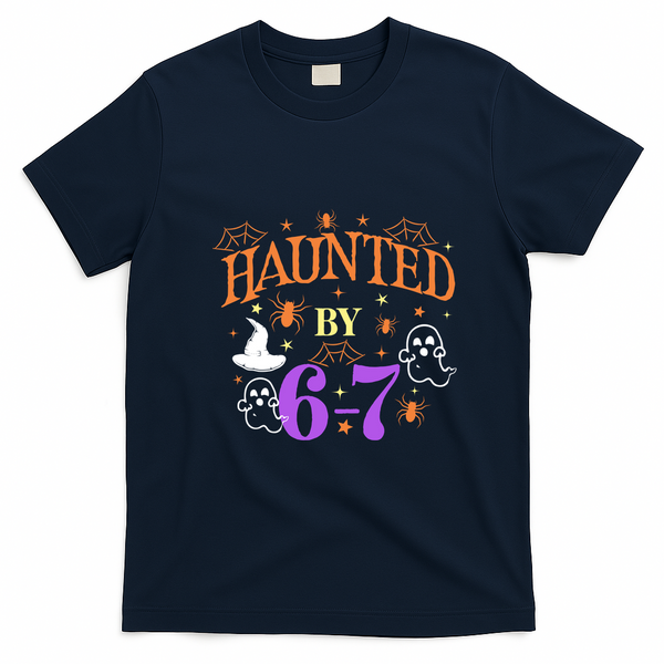 Aunted By 6-7 Halloween Math Teacher 67 Meme T-Shirt - Navy Blue
