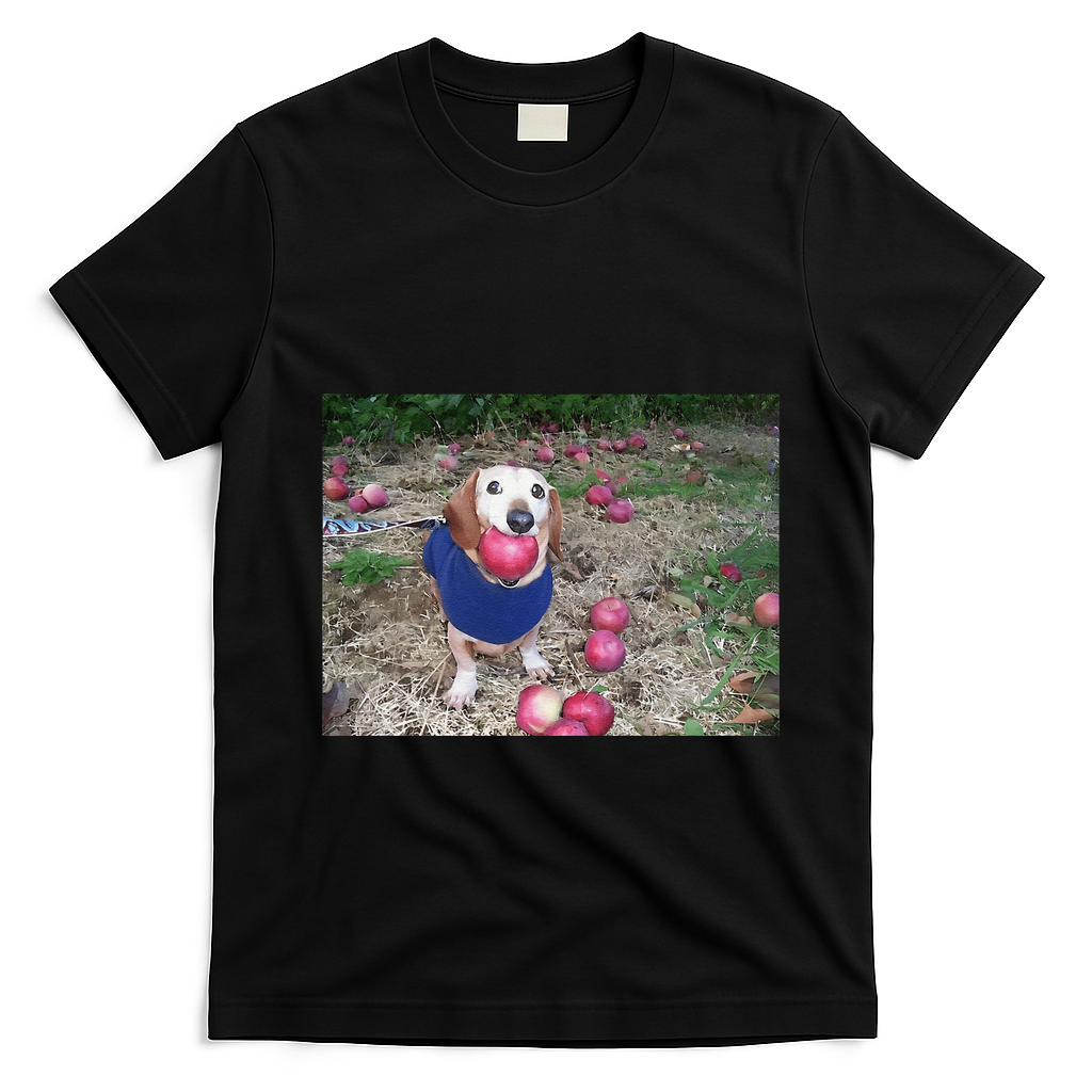 Apple Dog Meme Funny Dog With Apple In Mouth Funny Brainrot T-Shirt - Black