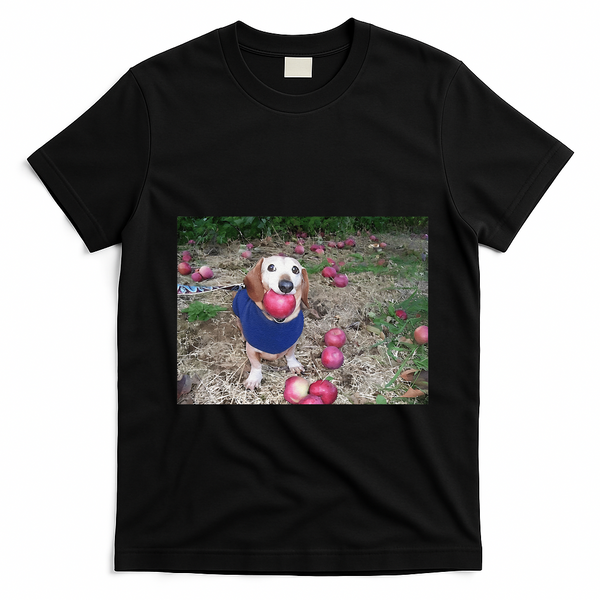 Apple Dog Meme Funny Dog With Apple In Mouth Funny Brainrot T-Shirt - Black