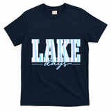 Ake Days Striped Summer Preppy Cottage Coastal T-Shirt - Navy Blue