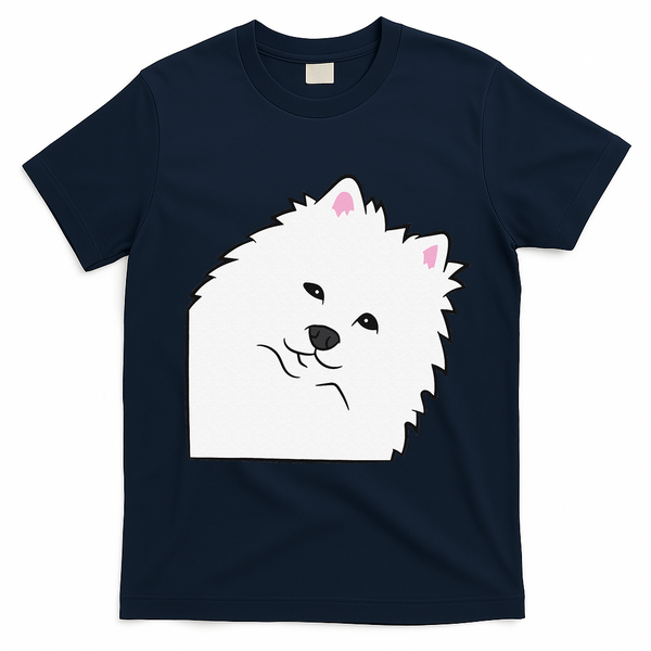 American Eskimo Dog Peeking From Side Cute American Eskimo T-Shirt - Navy Blue