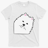 American Eskimo Dog Peeking From Side Cute American Eskimo T-Shirt - White