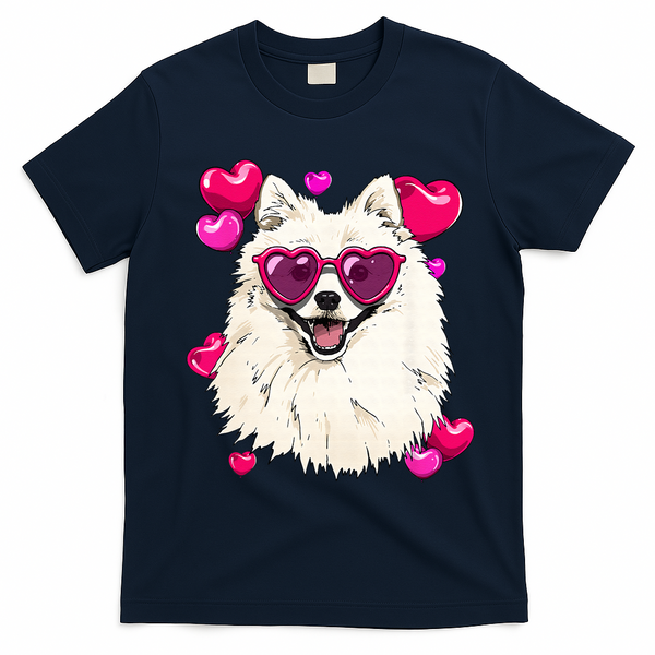 American Eskimo Valentines Day Heart Dog Lover T-Shirt - Navy Blue