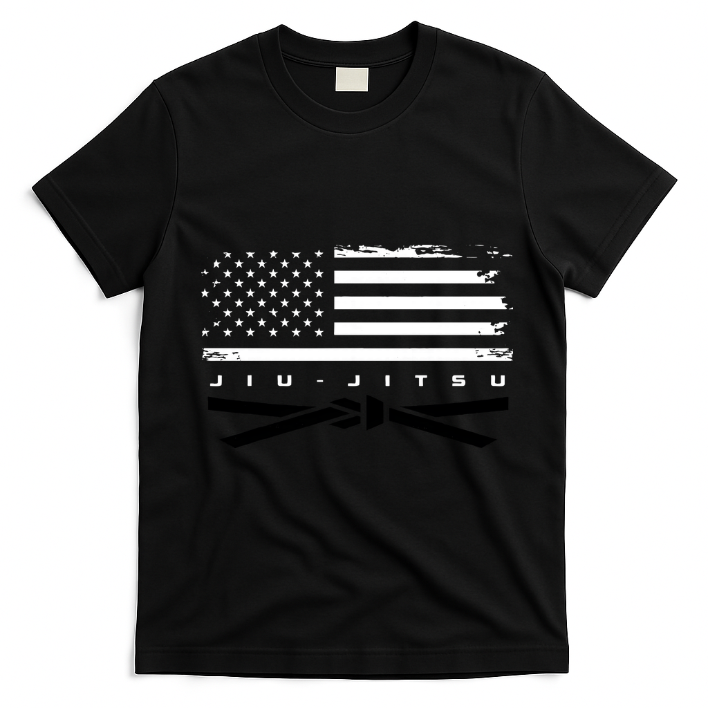 American Flag Jiu Jitsu Black Belt Ranking Bjj Jiujitsu T-Shirt - Black