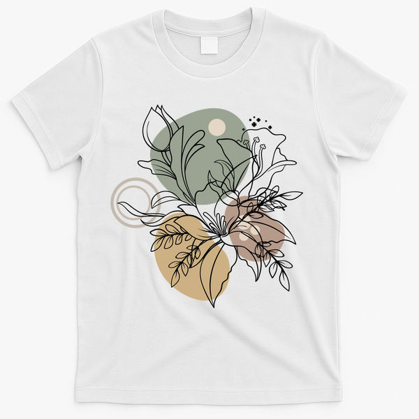 Abstract Floral Modern Botanical T-Shirt - White