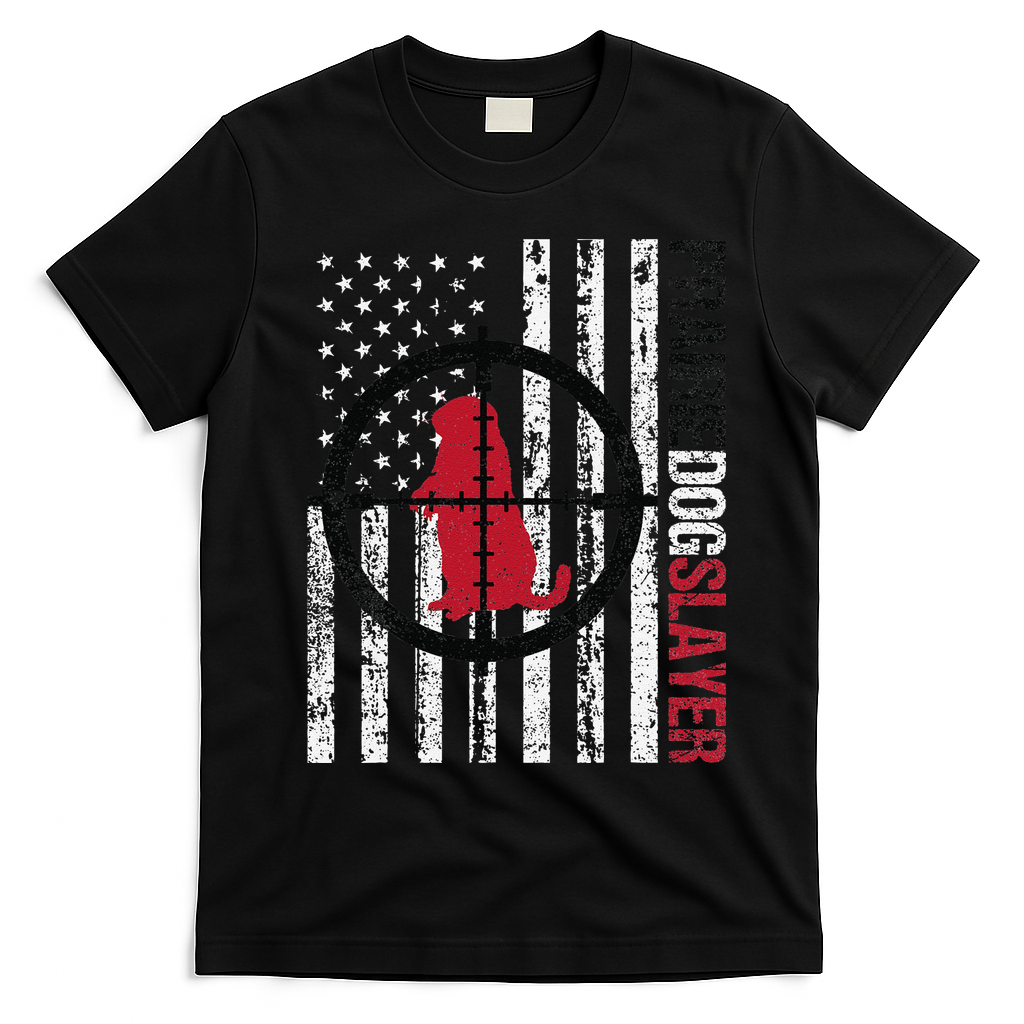 American Flag Prairie Dog Hunting Prairie Dog Slayer T-Shirt - Black