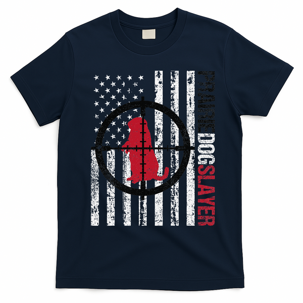 American Flag Prairie Dog Hunting Prairie Dog Slayer T-Shirt - Navy Blue