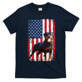American Flag Rottweiler Dog Lover Funny 4th Of July Dog T-Shirt - Navy Blue